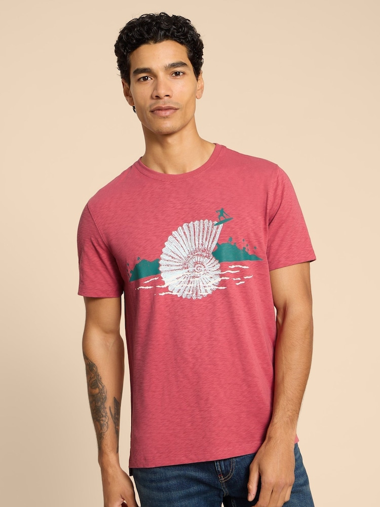White Stuff Red Surf Shell Graphic 100% Cotton T-Shirt - Image 1 of 7