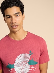 White Stuff Red Surf Shell Graphic 100% Cotton T-Shirt - Image 4 of 7