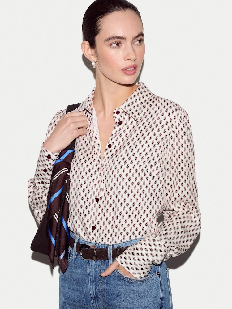 Jigsaw Cream Slim Ditsy Geo Shirt - Image 2 of 4 Jigsaw Cream Slim Ditsy Geo Shirt - Image 2 of 4