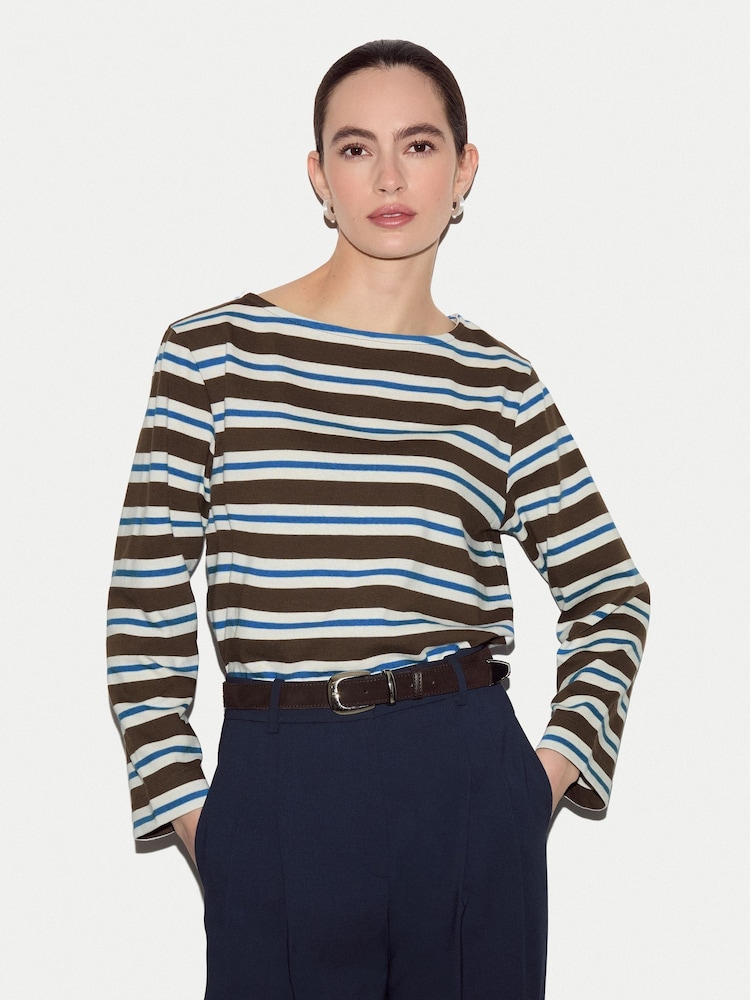 Jigsaw Brown High Neck Stripe Ls Top - Image 1 of 5 Jigsaw Brown High Neck Stripe Ls Top - Image 1 of 5