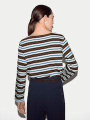 Jigsaw Brown High Neck Stripe Ls Top - Image 4 of 5