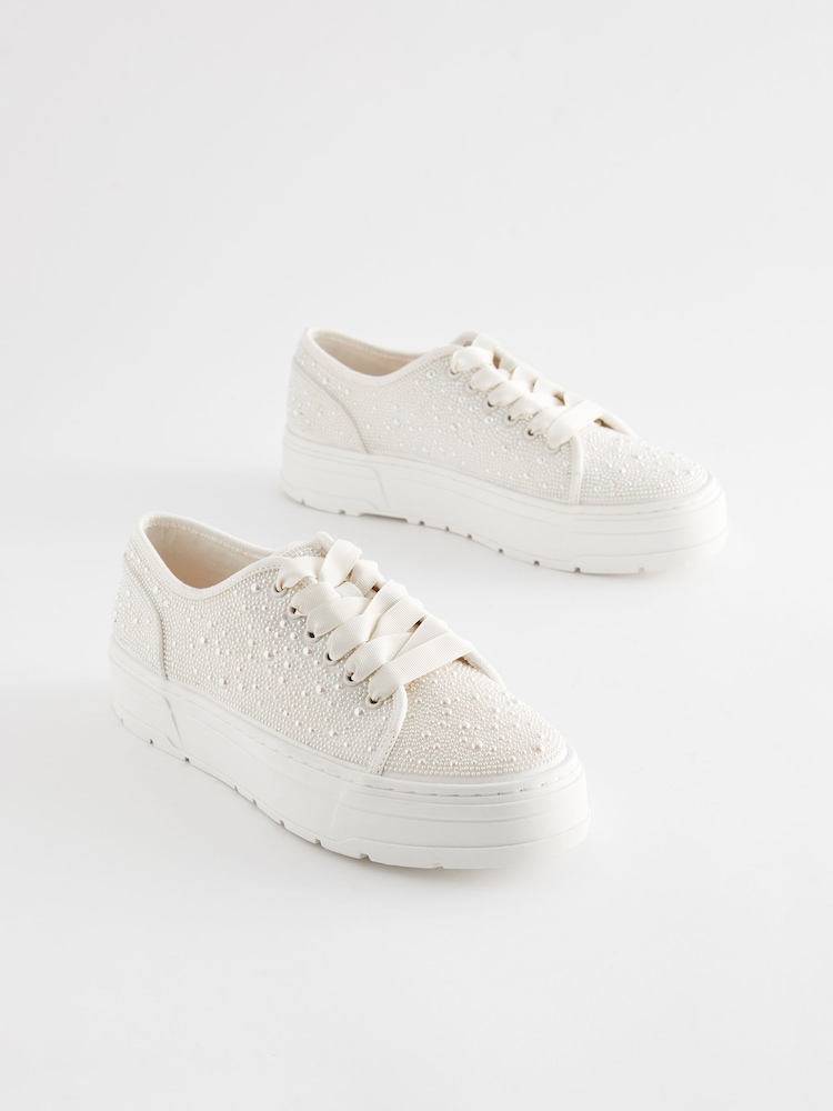 White/Gold Forever Comfort® Cleated Sole Chunky Trainers - Image 1 of 6