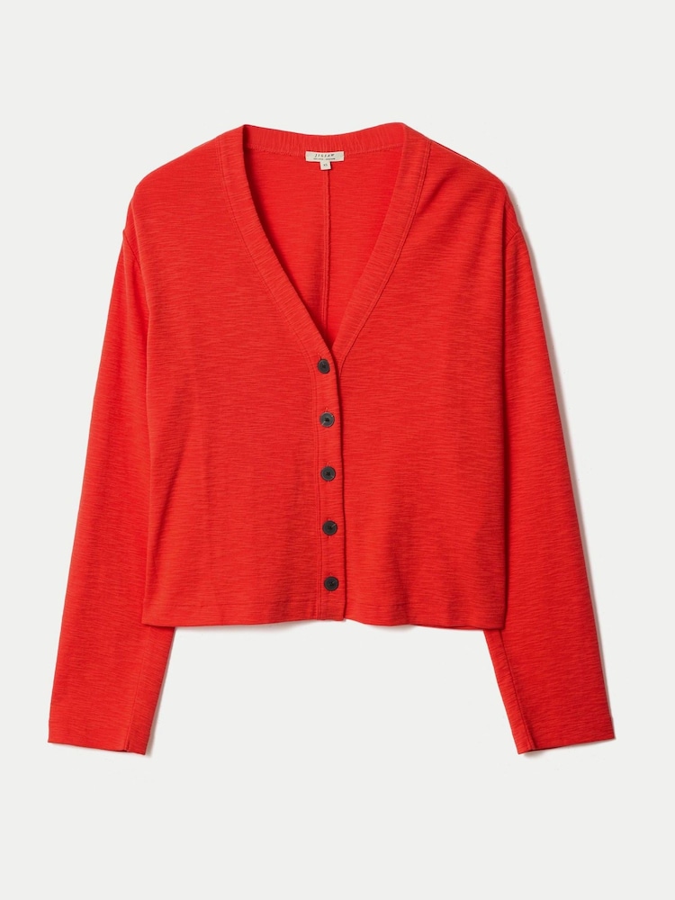 Jigsaw Red Cotton Luxe V-Neck Cardigan - Image 5 of 5 Jigsaw Red Cotton Luxe V-Neck Cardigan - Image 5 of 5