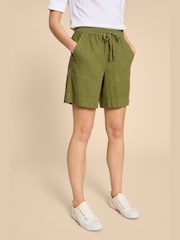 White Stuff Green Elle Linen Blend Shorts - Image 1 of 7