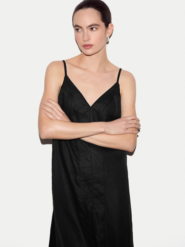 Jigsaw Black Linen Strappy Sundress - Image 4 of 4 Jigsaw Black Linen Strappy Sundress - Image 4 of 4