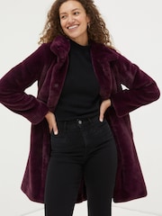 FatFace Purple Freya Faux Fur Long Coat - Image 1 of 5