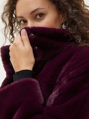 FatFace Purple Freya Faux Fur Long Coat - Image 3 of 5