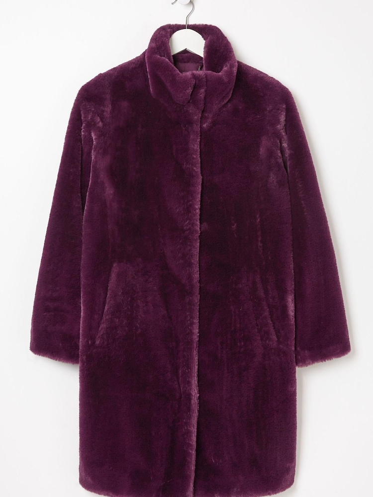 FatFace Purple Freya Faux Fur Long Coat - Image 5 of 5
