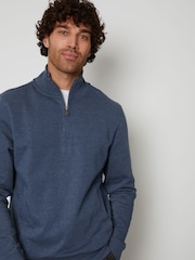 Threadbare Blue Quarter Zip Neck Sweatshirt - Image 1 of 4