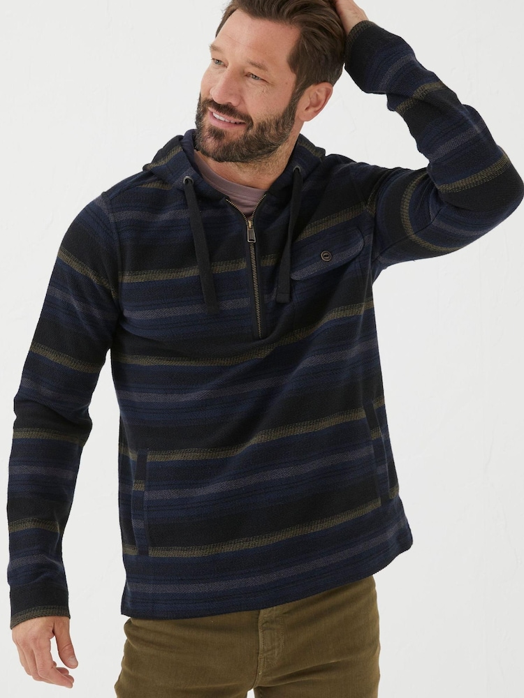 FatFace Blue Trescowe Stripe Half Zip Hoodie - Image 1 of 6 FatFace Blue Trescowe Stripe Half Zip Hoodie - Image 1 of 6