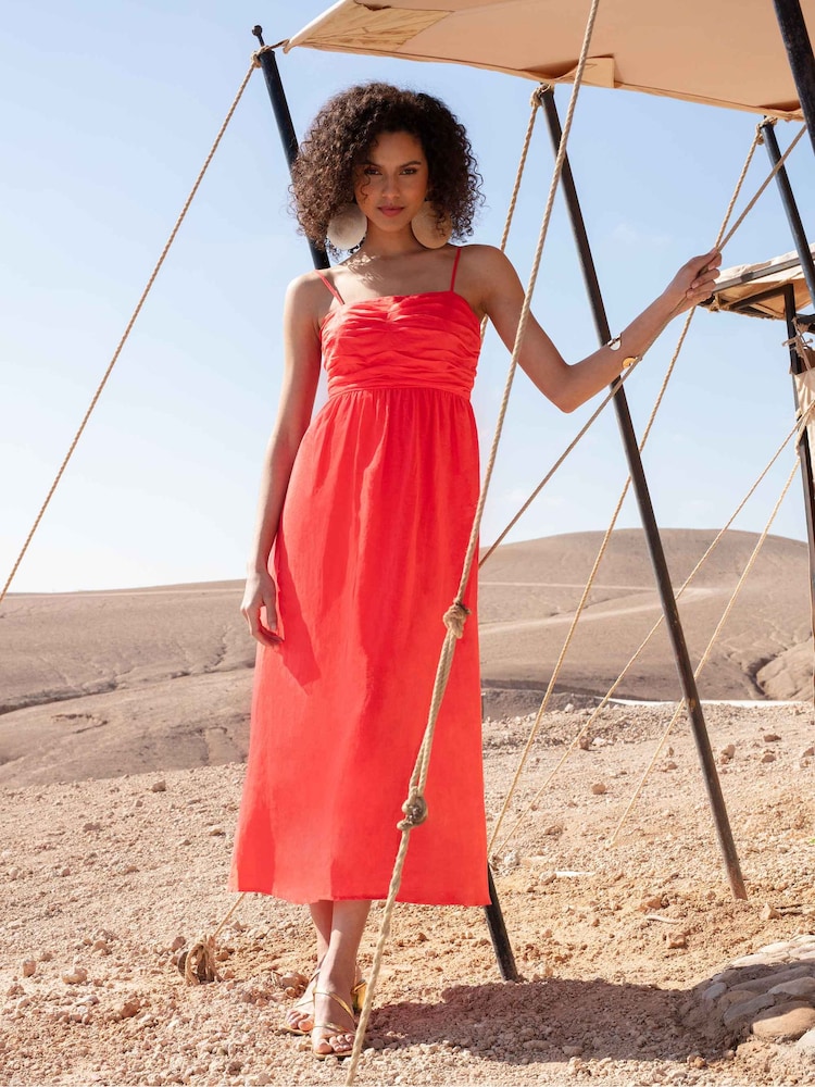 Ro&Zo Red Flame Strappy Linen Midi dress - Image 1 of 5