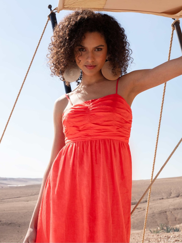 Ro&Zo Red Flame Strappy Linen Midi dress - Image 2 of 5
