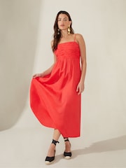 Ro&Zo Red Flame Strappy Linen Midi dress - Image 3 of 5