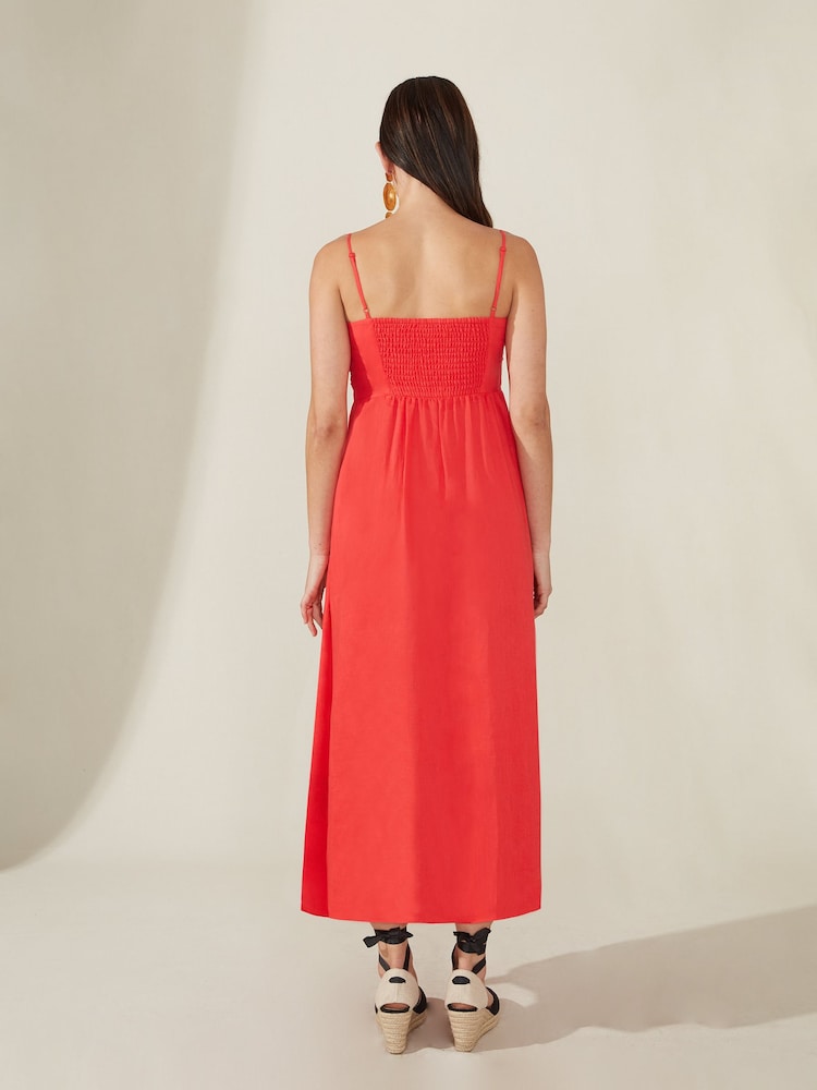 Ro&Zo Red Flame Strappy Linen Midi dress - Image 4 of 5