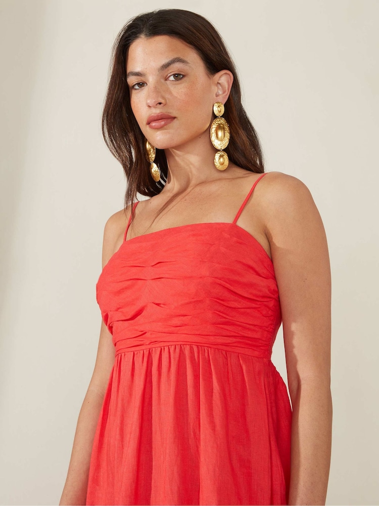 Ro&Zo Red Flame Strappy Linen Midi dress - Image 5 of 5