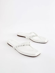 White Pearl Effect Toe Post Sandals - Image 1 of 5