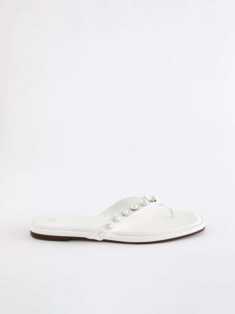 White Pearl Effect Toe Post Sandals - Image 2 of 5