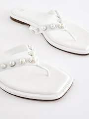 White Pearl Effect Toe Post Sandals - Image 3 of 5