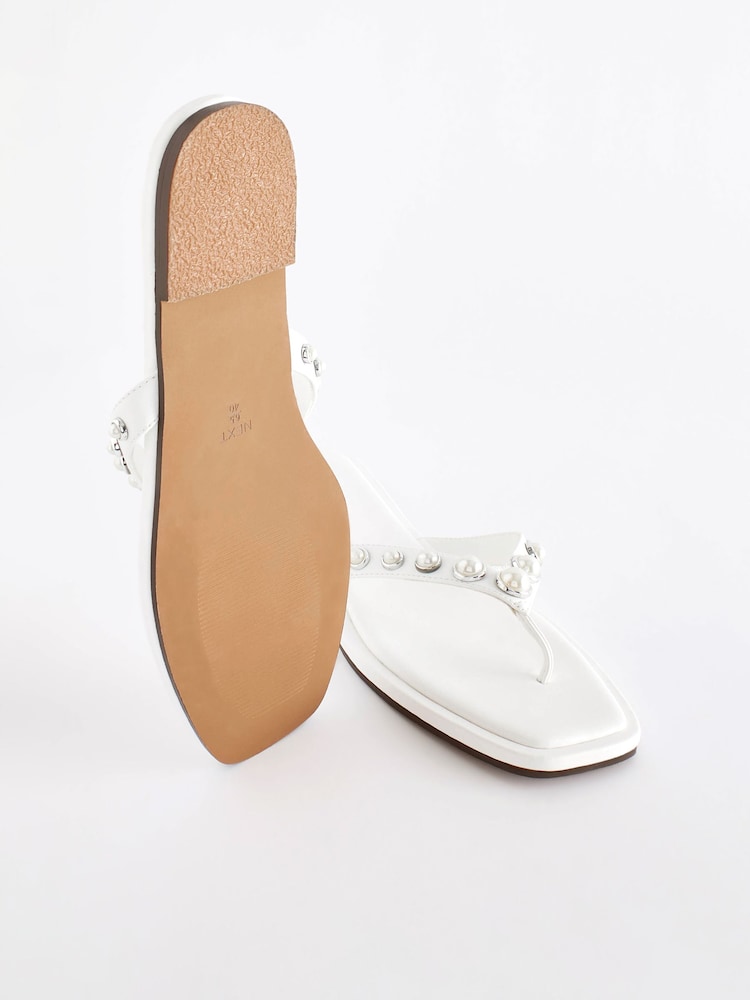 White Pearl Effect Toe Post Sandals - Image 5 of 5