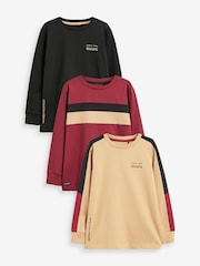 Burgundy Red Long Sleeve Colourblock T-Shirts 3 Pack (3-16yrs) - Image 1 of 3