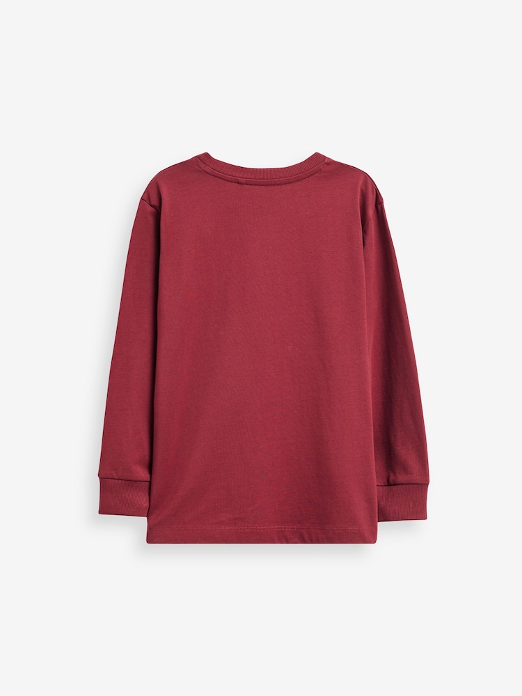 Burgundy Red Long Sleeve Colourblock T-Shirts 3 Pack (3-16yrs) - Image 2 of 3