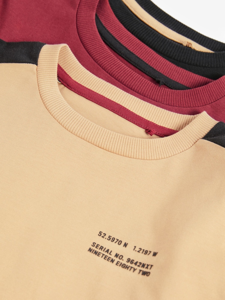 Burgundy Red Long Sleeve Colourblock T-Shirts 3 Pack (3-16yrs) - Image 3 of 3