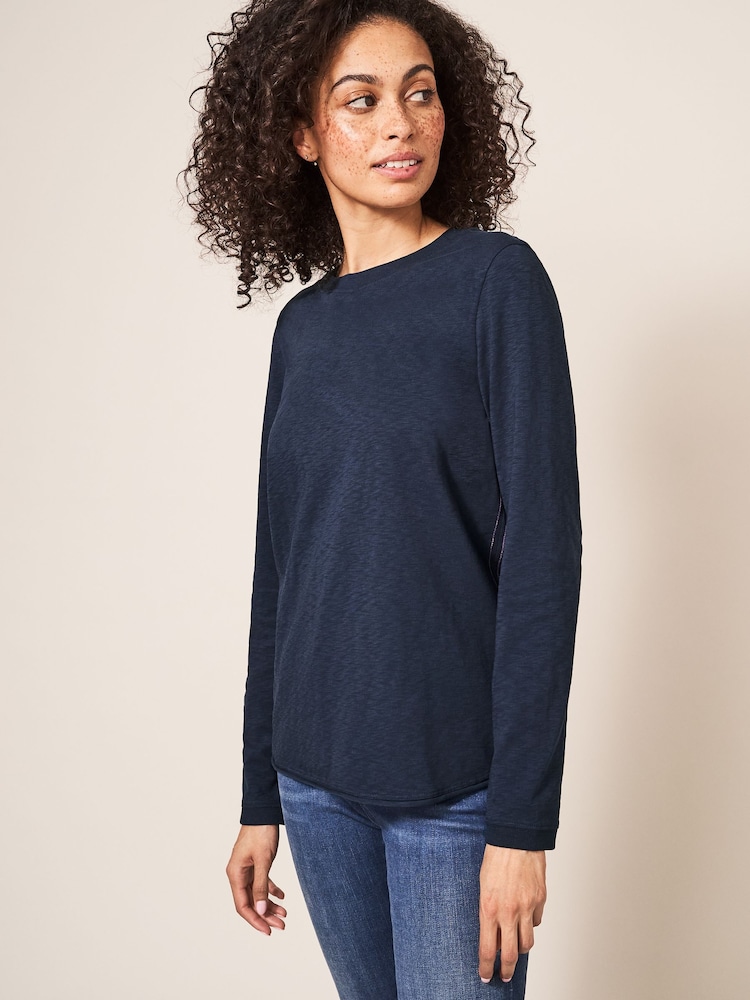 White Stuff Blue Camo Plain Casey Long Sleeve T-Shirt - Image 1 of 7