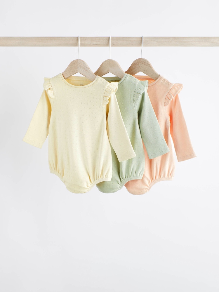 Sage Green Pointelle Baby Bodysuits 3 Pack - Image 1 of 7