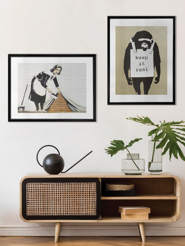 Brookpace Lascelles Black Keep It Real Banksy Graffiti Wall Art - Image 1 of 2