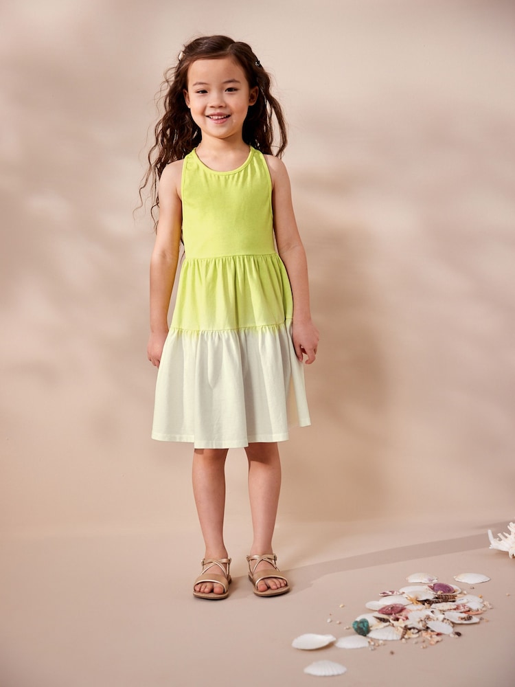 Lime Green Ombre Jersey Back Detail Tiered Dress (3-16yrs) - Image 1 of 7