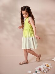 Lime Green Ombre Jersey Back Detail Tiered Dress (3-16yrs) - Image 4 of 7