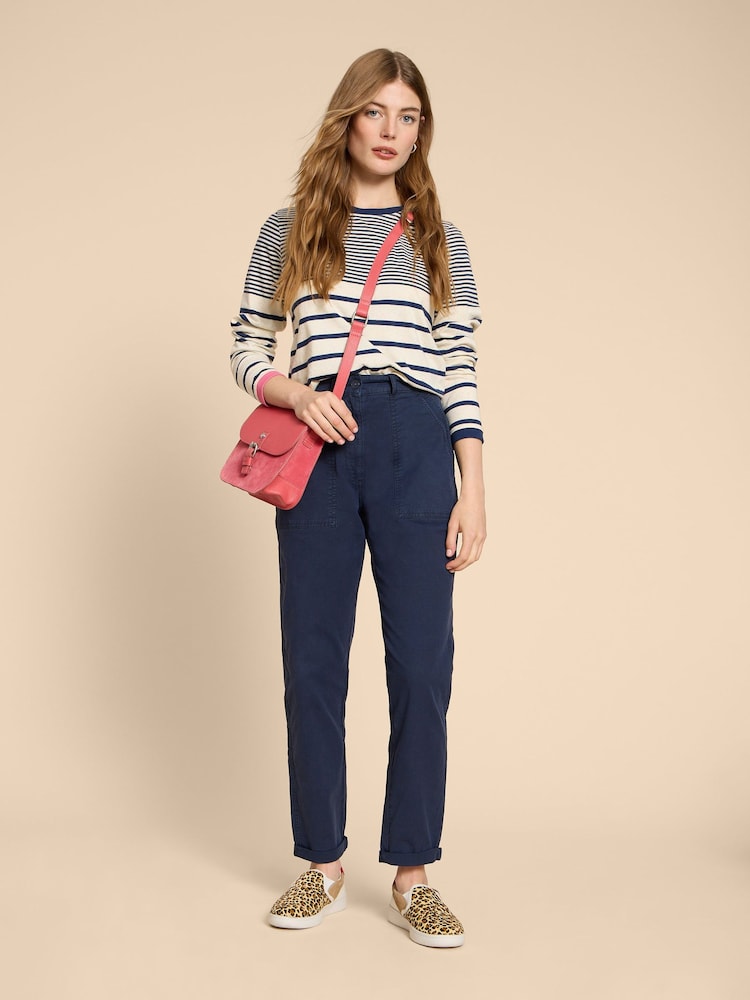 White Stuff Blue Twister Chino Trousers With Linen - Image 3 of 7
