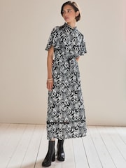 Feather Print Angel Sleeve Midi Dress - Image 2 of 7