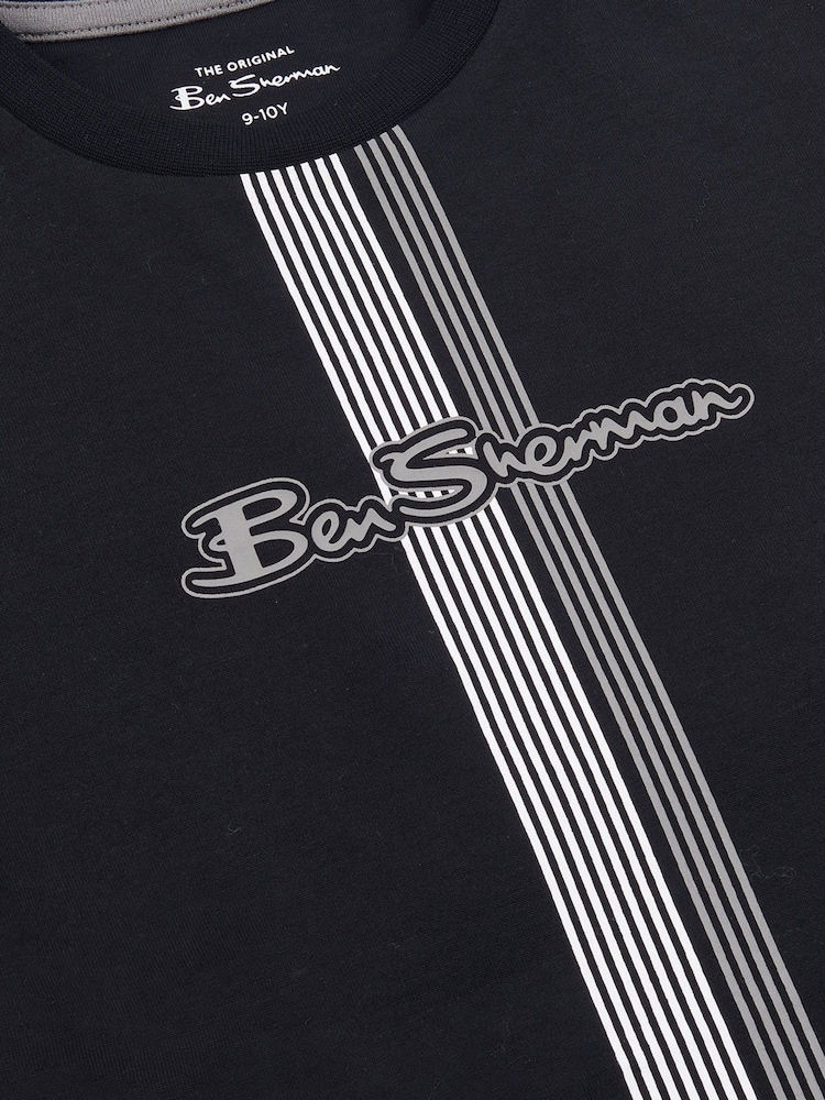 Ben Sherman Black Centre Barcode Slub T-Shirt - Image 3 of 3