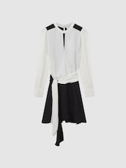 Reiss Ivory/Black Sadie Colourblock Belted Mini Dress - Image 2 of 4
