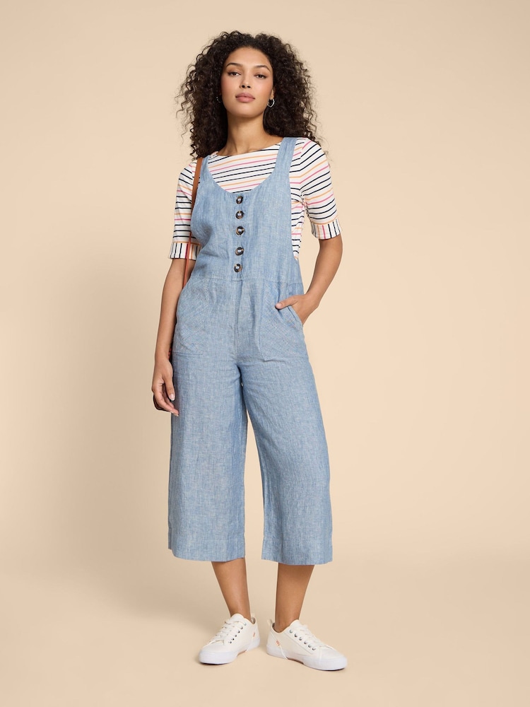 White Stuff Blue Viola 100% Linen Dungaree - Image 1 of 7