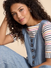 White Stuff Blue Viola 100% Linen Dungaree - Image 4 of 7