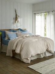 Piglet in Bed Cafe au Lait Check Stripe Linen Duvet Cover - Image 1 of 3