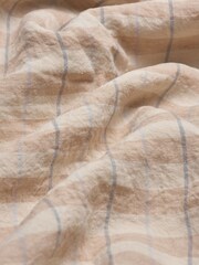 Piglet in Bed Cafe au Lait Check Stripe Linen Duvet Cover - Image 2 of 3