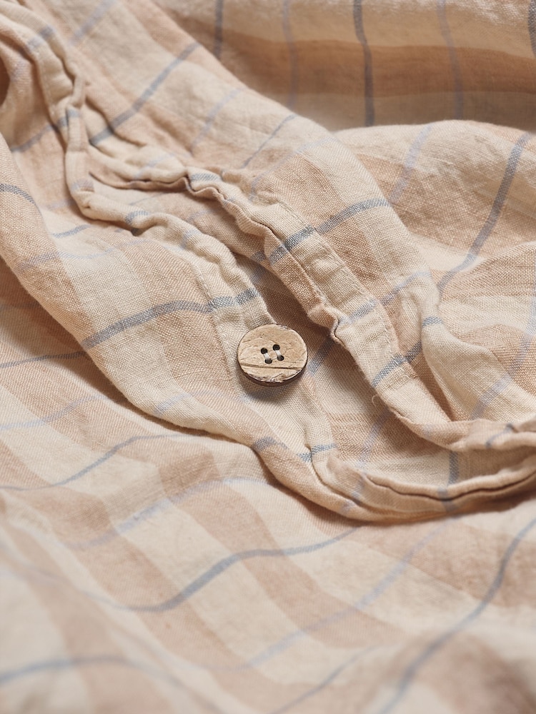 Piglet in Bed Cafe au Lait Check Stripe Linen Duvet Cover - Image 3 of 3