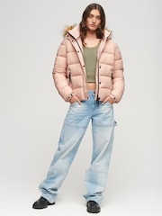 Superdry Pink Faux Fur Short Hooded Puffer Jacket - Image 2 of 5