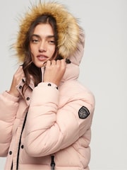 Superdry Pink Faux Fur Short Hooded Puffer Jacket - Image 3 of 5