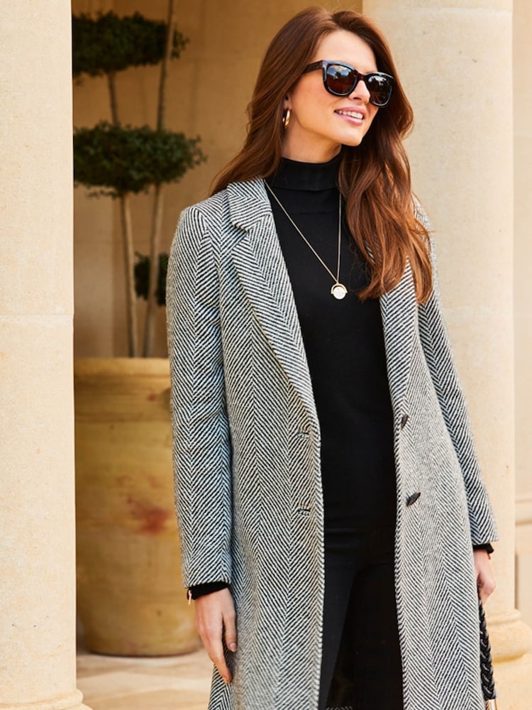 Sosandar Black Herringbone Formal Coat - Image 1 of 5