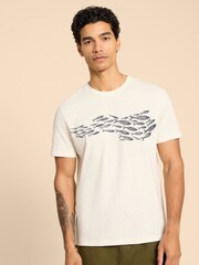 White Stuff White Shoal Fish Graphic 100% Cotton T-Shirt - Image 1 of 8