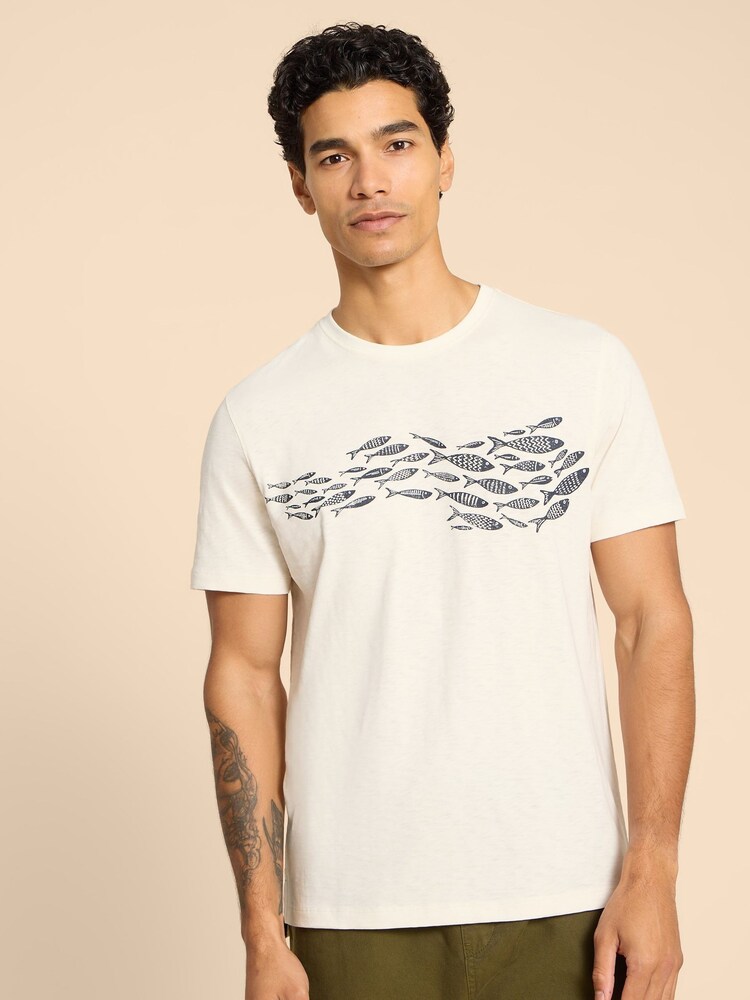 White Stuff White Shoal Fish Graphic 100% Cotton T-Shirt - Image 1 of 8 White Stuff White Shoal Fish Graphic 100% Cotton T-Shirt - Image 1 of 8