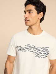 White Stuff White Shoal Fish Graphic 100% Cotton T-Shirt - Image 4 of 8