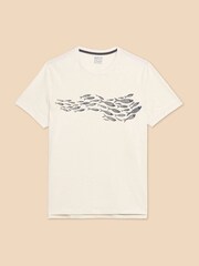 White Stuff White Shoal Fish Graphic 100% Cotton T-Shirt - Image 6 of 8
