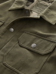 Khaki Green Faux Suede Collared Trucker Jacket - Image 10 of 15