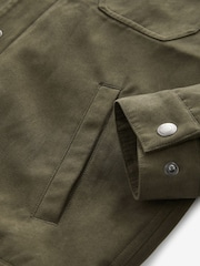 Khaki Green Faux Suede Collared Trucker Jacket - Image 11 of 15