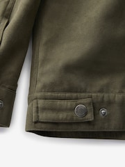 Khaki Green Faux Suede Collared Trucker Jacket - Image 12 of 15